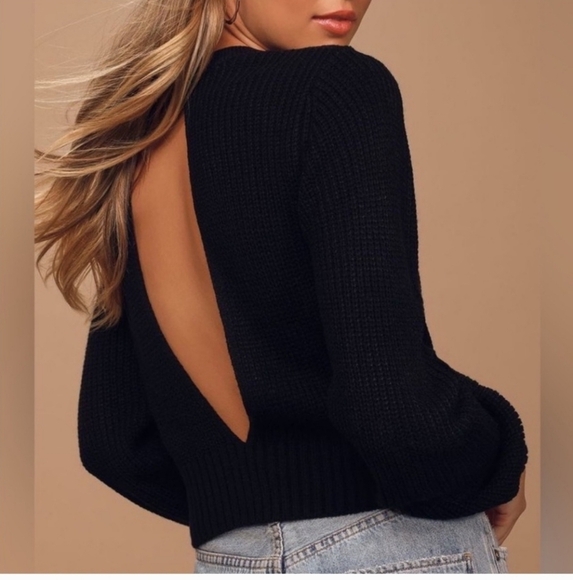 Sanctuary Black Open Cut Out Back Waffle Knit Sweater Size XL Backless - Picture 1 of 6